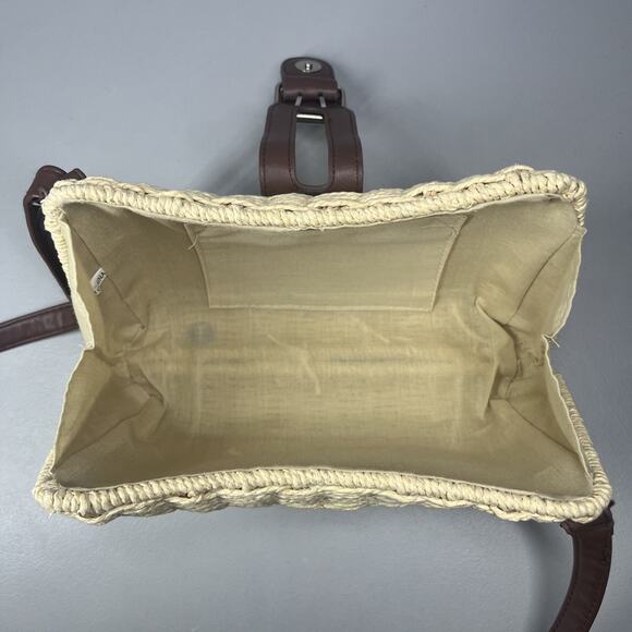 Woven Rattan Straw Crossbody Buckle Bag Beige Tan Hinge Picnic Beach Vacation - Picture 2 of 10